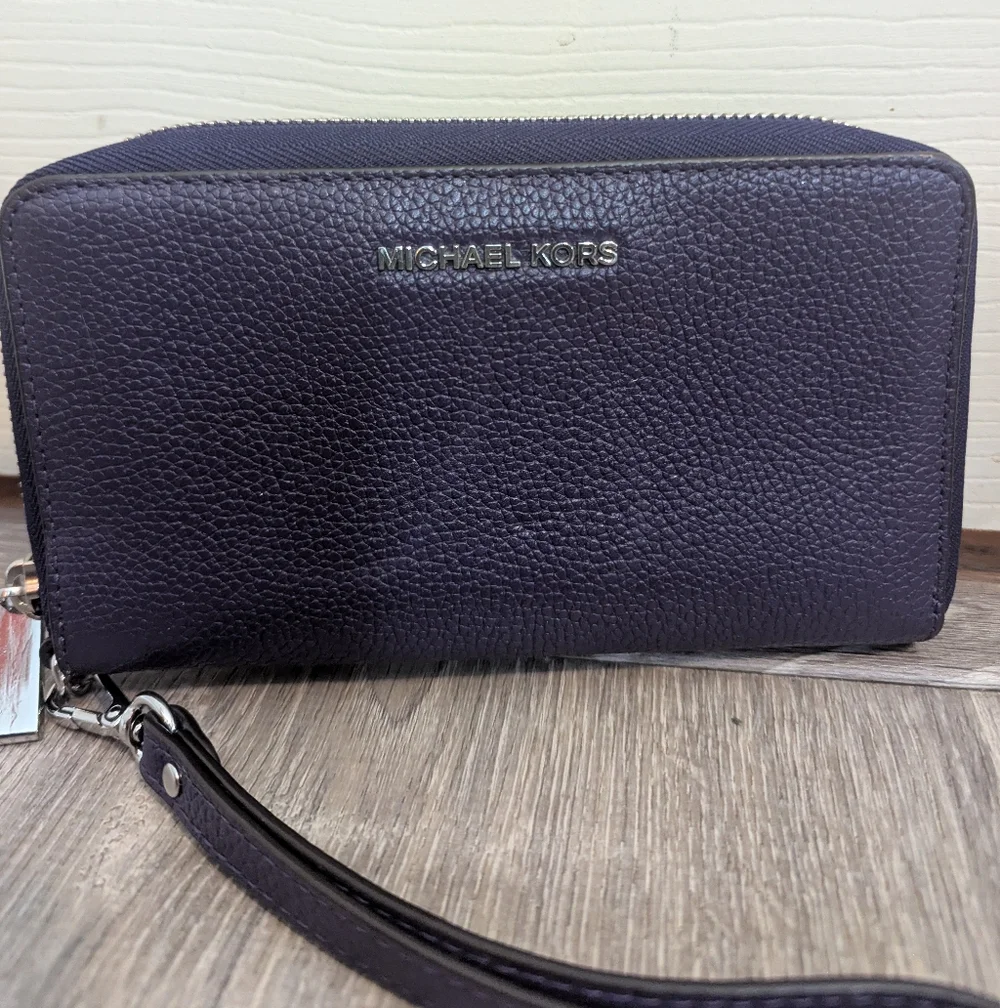 Michael Kors Dark Purple Leather Wallet Wristlet